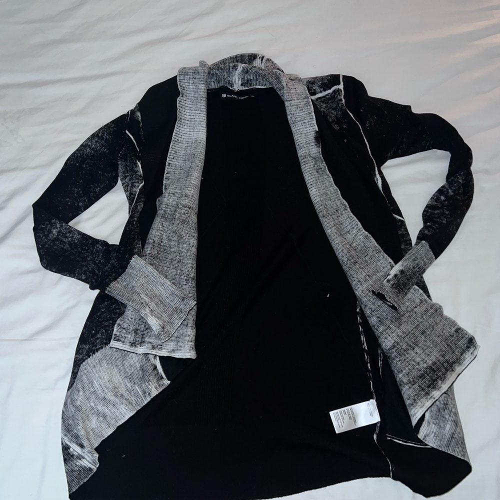 Blanc Noir Black and Gray Cardigan Sweater with Waterfall Design